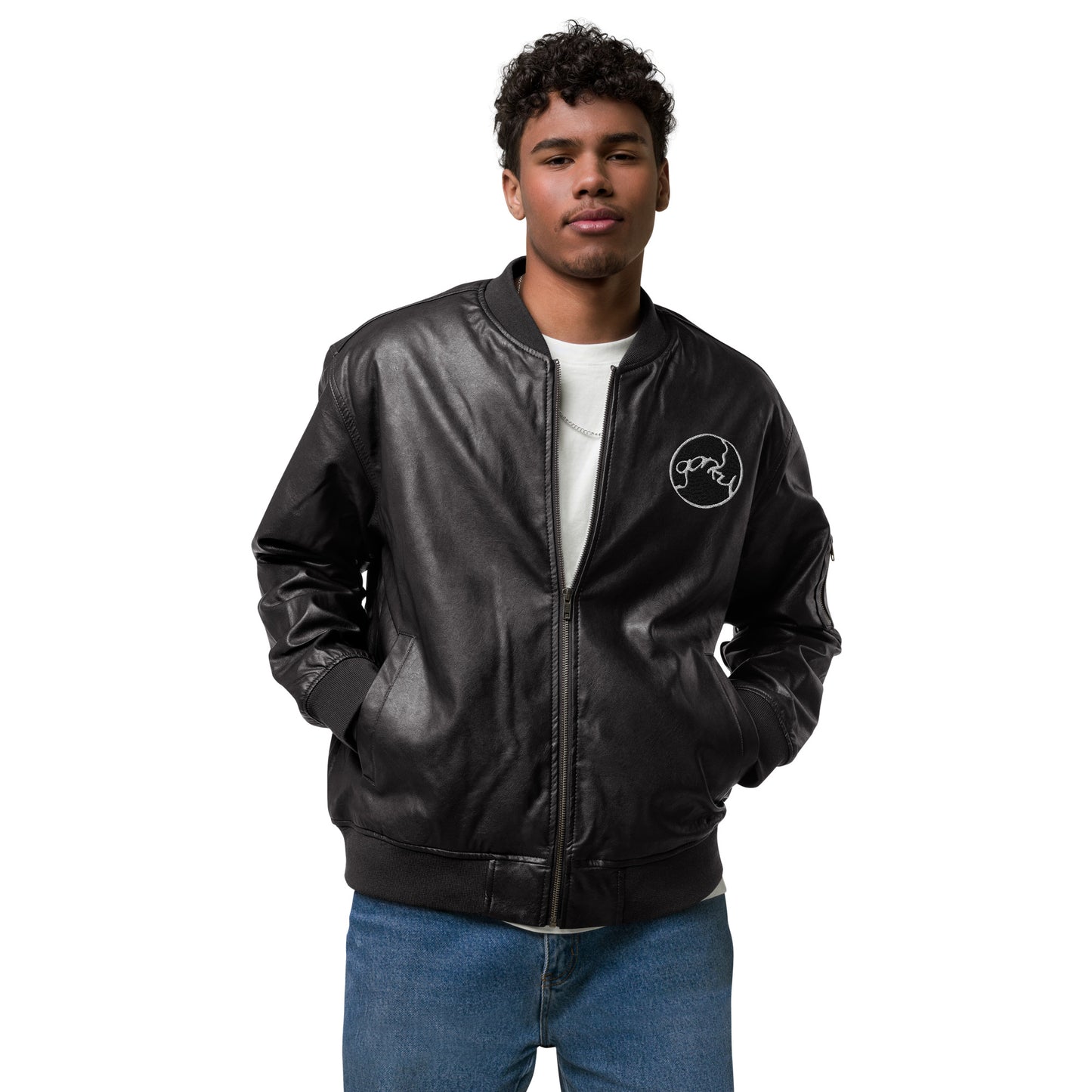 Gorky Faux Leather Bomber Jacket