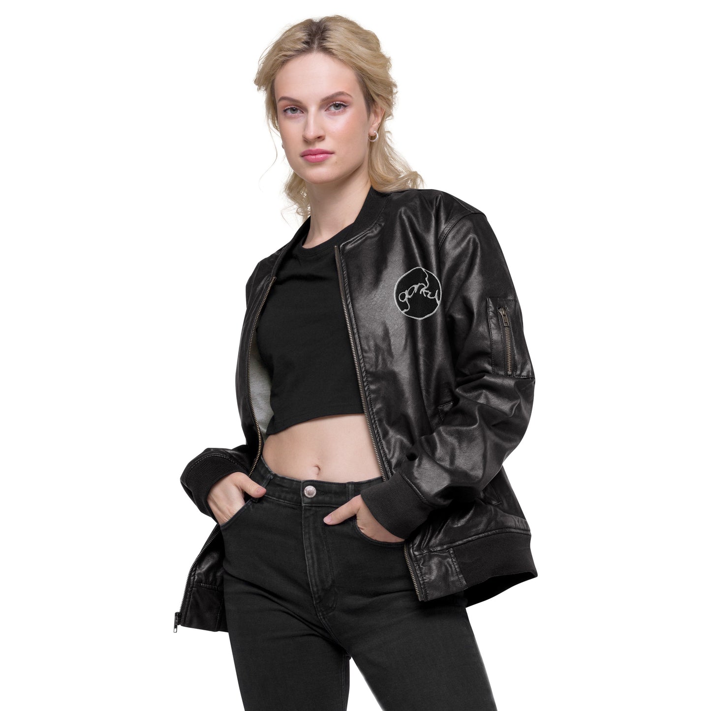 Gorky Faux Leather Bomber Jacket