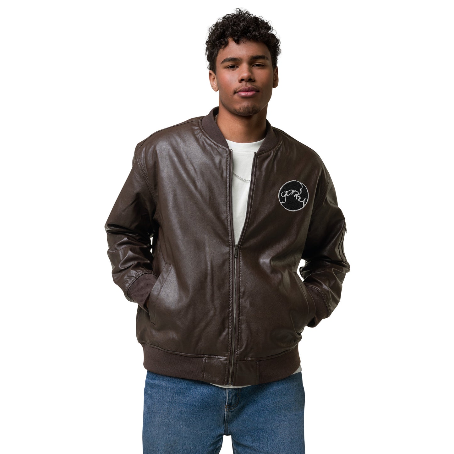 Gorky Faux Leather Bomber Jacket