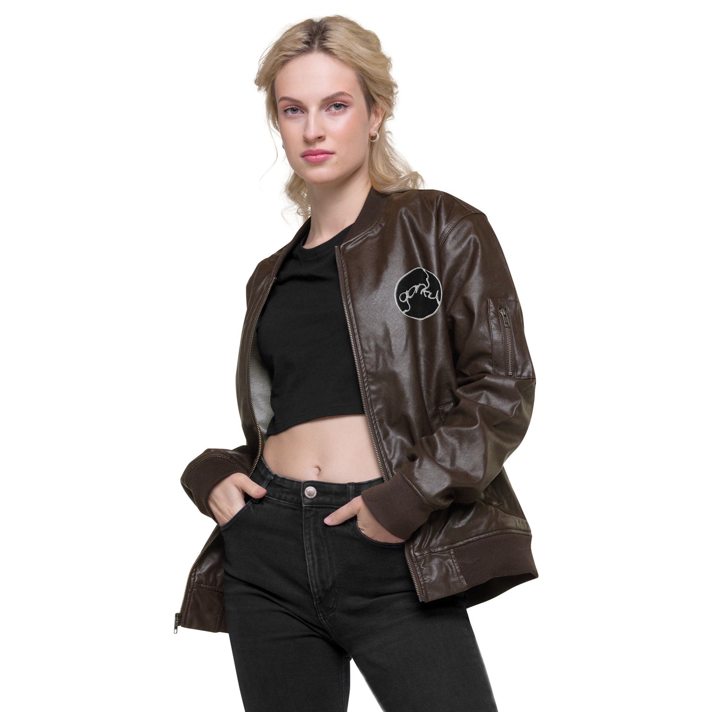 Gorky Faux Leather Bomber Jacket