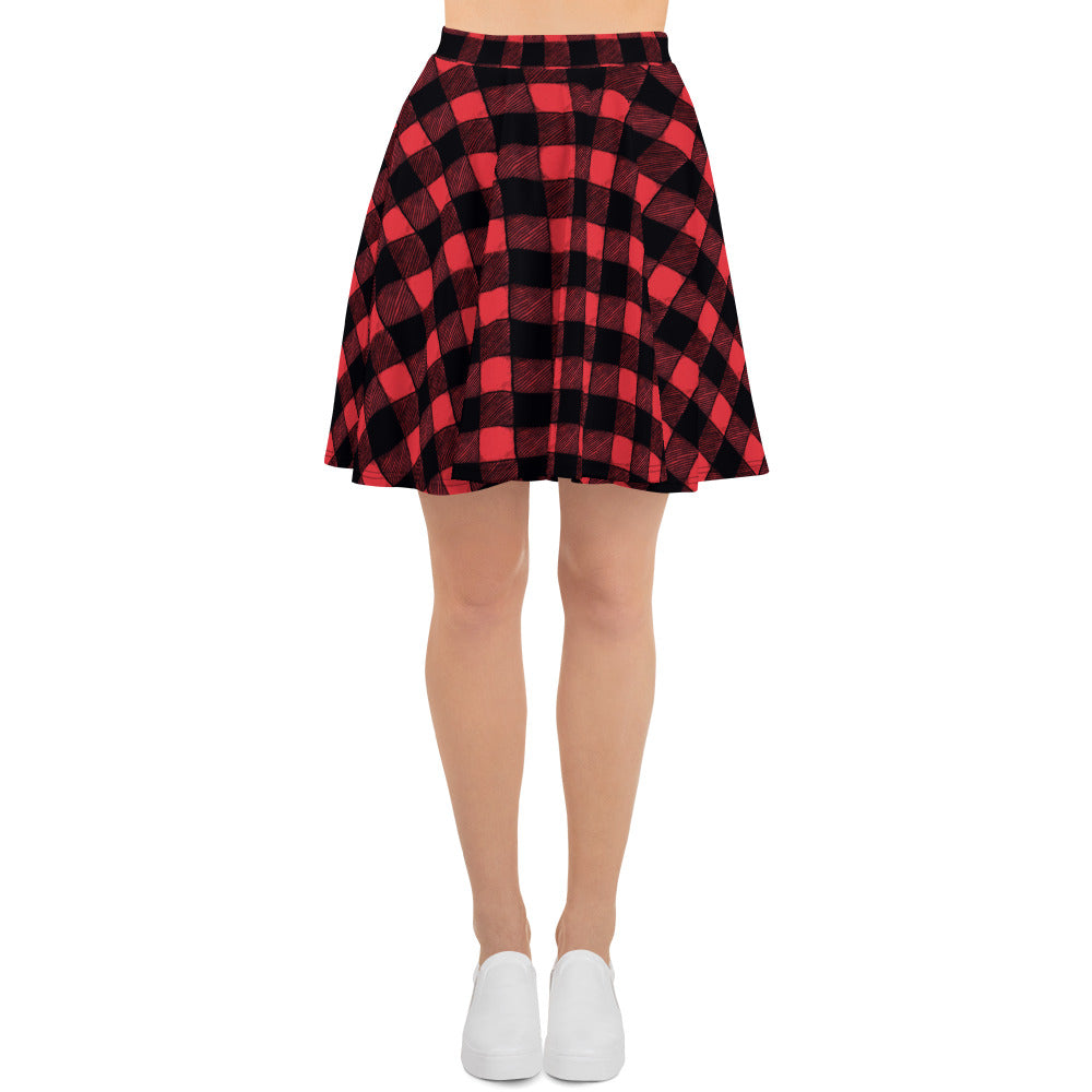 White Mountain Red Buffalo Plaid Skater Skirt